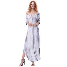 Kate Kasin Womens Casual Loose Comfortable Short Sleeve V-Neck Tie Dye Maxi Dress KK000701-1